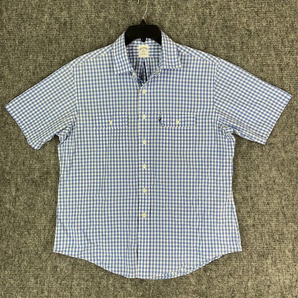 Brooks Brothers Shirt Men Extra Large Blue Check Career Casual Knit 346 Slim Fit - Picture 1 of 8
